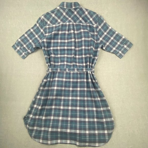Fig Plaid Flannel Shirt‎ Dress Women Large Belted Tunic Blue Gray V-Neck - Picture 5 of 14